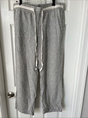 Caslon Gray Drawstring Linen-Blend Joggers, Size M
